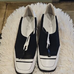 Walter Genuin Black and White Slip-On Loafers
